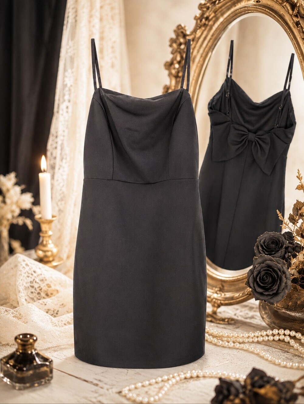 NWT Windsor Black Bow Back Mini Dress | Cowl Neck Bodycon Party Dress | Size Med